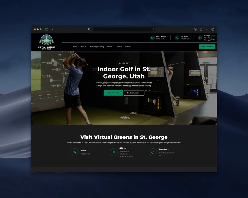 Virtual Greens Golf Club website built by Red Rock Web Design
