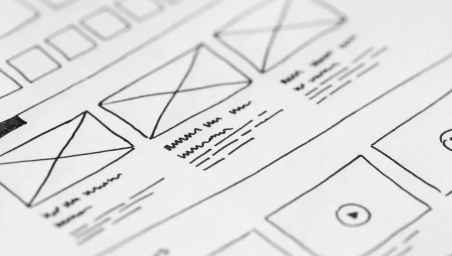 Web design wireframe sketches and planning documents