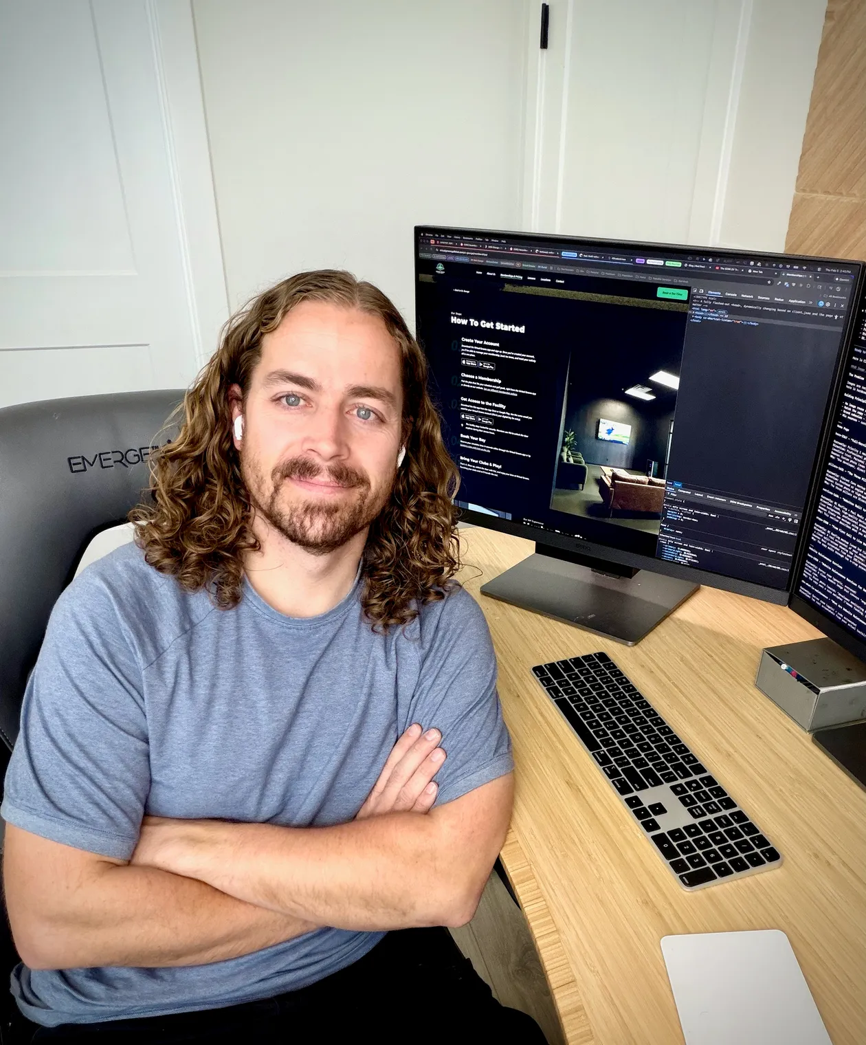 Max Jacobson at his workstation with dual monitors